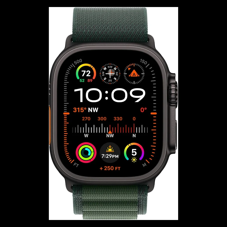 APPLE Watch Ultra 2 Cellular - 49 mm Black Titanium Case with Dark Green Alpine Loop, Medium thumbnail